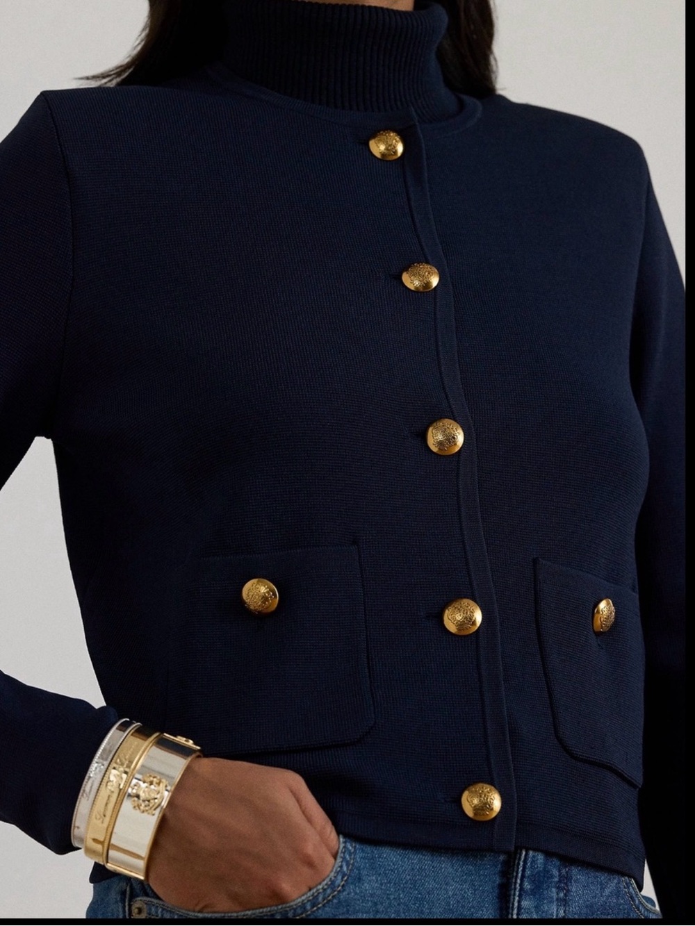 Ralph Lauren Navy Knit Jacket with Gold Buttons